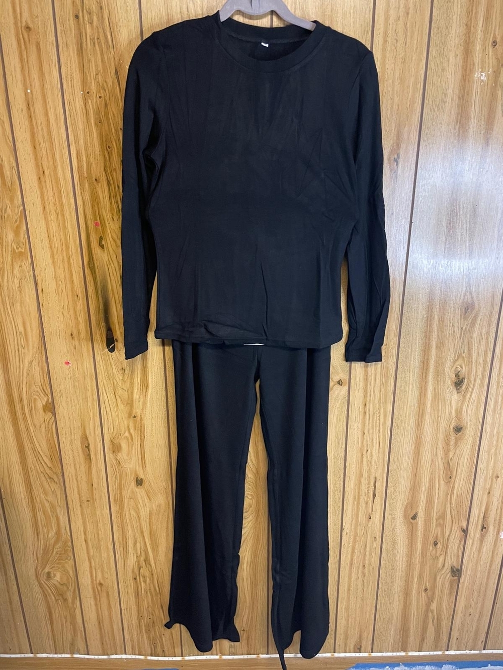 Black Women's Two-Piece Lounge Set - Long Sleeve Top & Wide Leg Pants